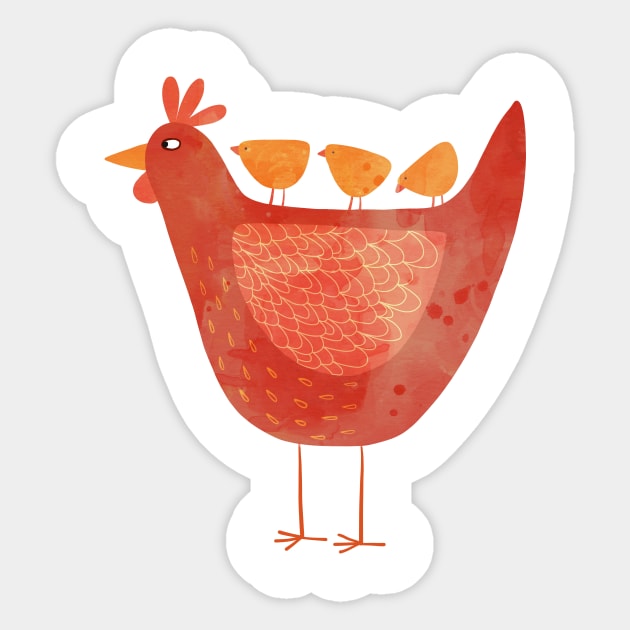 Hen and Chicks Farmyard Art Sticker by NicSquirrell